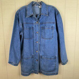 Vintage 90s Cabin Creek Denim Chore Jacket Big Pockets 100% Cotton Small